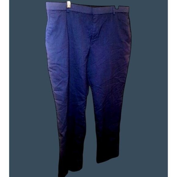 MENS BLUE 98%WOOL DRESS FORMAL PANTS FLATFRONT BUTTON CLOSURE STRETCH SIZE 38x30